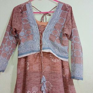 3 Piece Plazo And Frok With Attached Jacket