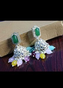 Green Jhumka Earrings
