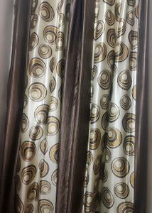 Brown Printed 9 Feet 4 Curtains