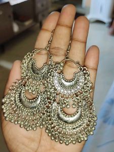 Silver Crescent Jhumka Earrings
