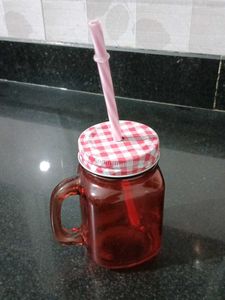 Red Mason Jar Mug with Straw