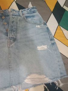 Blue Denim Mini Skirt , Waist -28