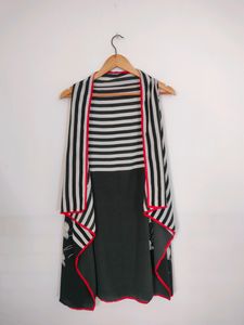 Striped & Solid Open Front Vest