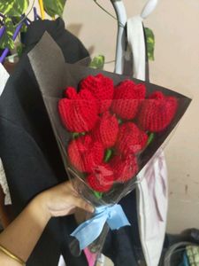 Red Tulip Crochet Boquet With Great Quality