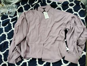 shein Lilac Balloon Sleeve Button-Down shirt