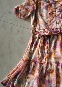 Pastel Floral Ruffle Collar Tiered Dress