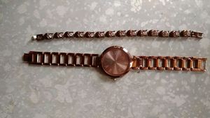 Watch And Bracelet Combo- Brown