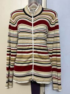 Point Zero Branded Striped Knit Zip-Up Cardigan