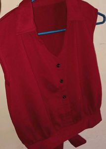 Vintage Red Sleeveless Blouse