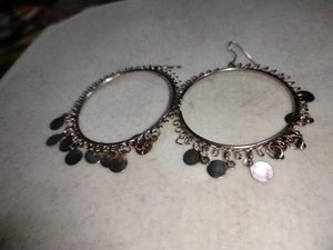 Silver Tone Dangle Hoop Earrings