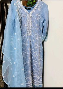 Blue Embroidery Designer Wedding Suit Set Kurti