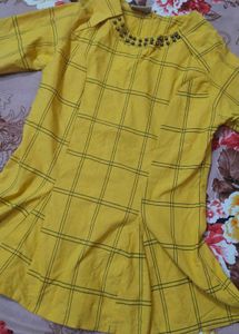 Yellow Plaid Button-Down Top