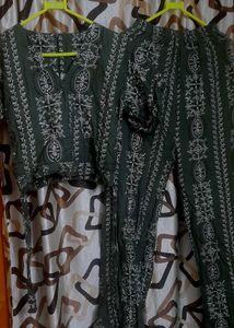 Olive Green Embroidered Co-ord Set