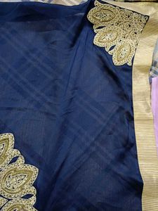 Elegant Navy Blue &amp; Gold Sari