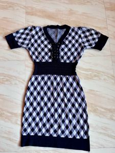 Checkered Knit Mini Dress