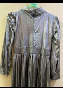 Shiny Silver Long Slit Dress