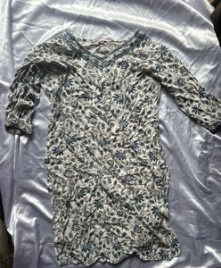 Simple white blue kurta