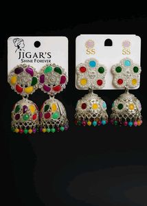 Colorful Jhumka Earrings - Set of 2