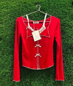 Red Long Sleeve Top with Bows