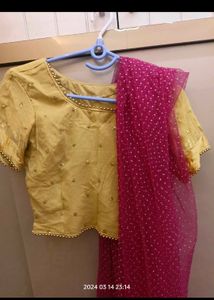 Golden choli and pink ghaghra with dupatta