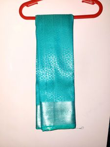 Pattu Contrast Silver printed Blue Saree
