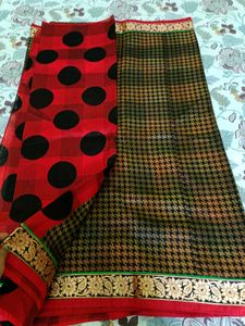 Beautiful Red & Black Cotton Saree🌹🖤
