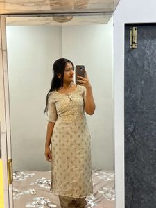Embroidered Grey Kurta Set