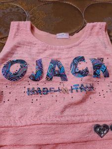 Girls Pink Top &amp; Denim Skirt Set