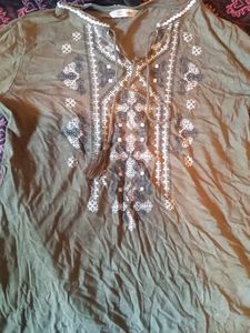 Olive Embroidered Top