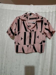 Pink & Black Print Short Sleeve Button-Down
