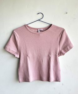 H&M Ribbed Crop Top - Dusty Pink