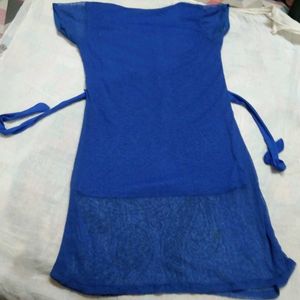 Printed Net  Long Top With Short Sleeves