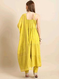 Yellow Printed Anarkali Suit