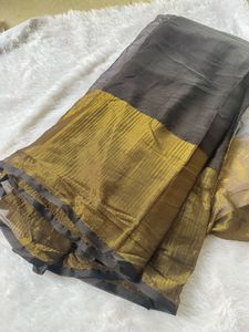 Black &amp; Golden Border Silk Saree + Blouse