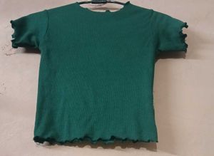Cute Green Ruffle Trim Top