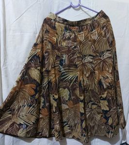 Leaf Print Midi Skirt