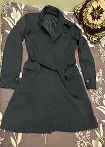 Blue Textured Trench Coat