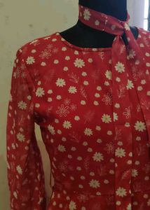 Red Floral Dress with Pockets