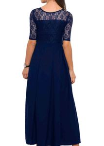 Elegant Navy Lace Maxi Dress