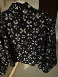 ZARA Embroidered Sequins Embellished Blouse