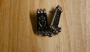 Silver Oxidised Black &amp; Floral Earrings