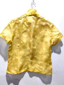 Yellow Embroidered Silk Top