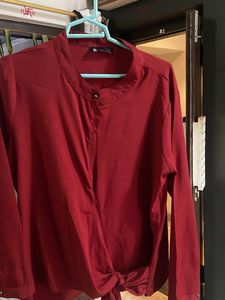 Maroon Tie-Front Blouse