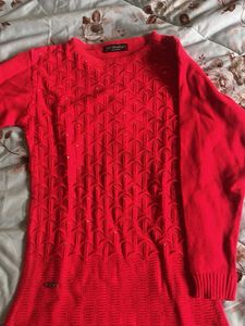 Red Embellished Knit Sweater