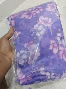 Floral Print Saree - Purple
