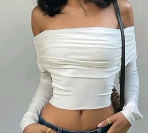 White Over Fold Off Shoulder Top