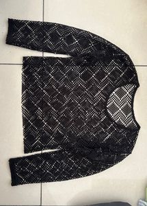 Black Mesh Long Sleeve Top