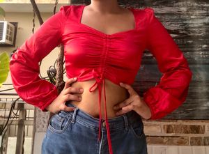 Red Satin Fancy Crop Top
