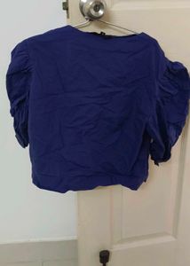 Blue Puff Sleeve Crop Top