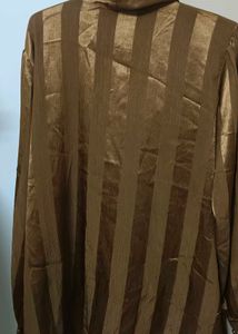 Brown Striped Tie Neck Blouse